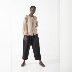 Ichi Antiquites oversize linen striped shirt